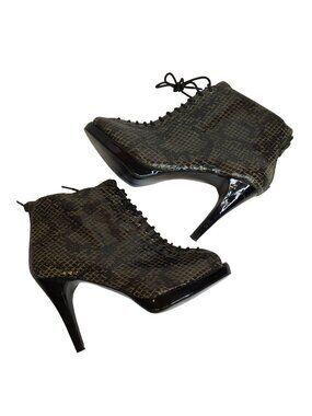 Taryn Rose High Heel Power Rhea Leather Snake Print Lace Up Ankle Booties Sz10